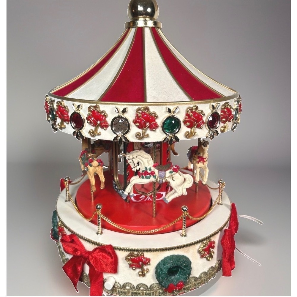 Christmas Carousel Music Horses Ornaments Lights Merry Go Round Vtg Multi-Tunes
